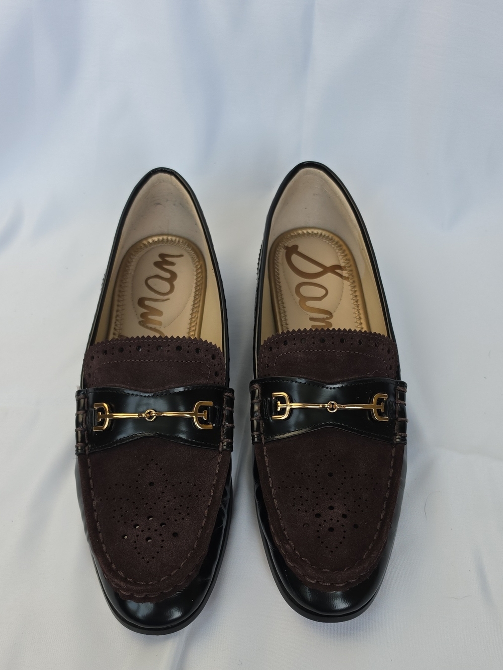 SAM EDELMAN Black Brown Liona Suede Two Tone Preppy Classic Slip On Loafers 9 - Picture 2 of 9